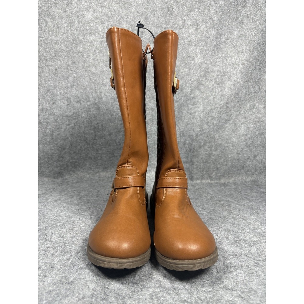 Unbranded Cognac Brown Quilted Tall Riding Boots Side Zip Buckle Womens 6 EU 38